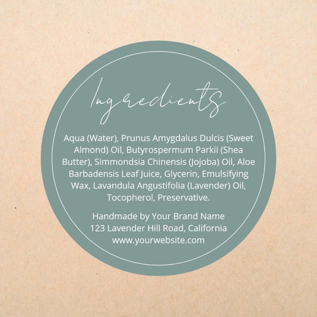 Modern Elegant Round Product Ingredient List Label (Creator Uploaded)