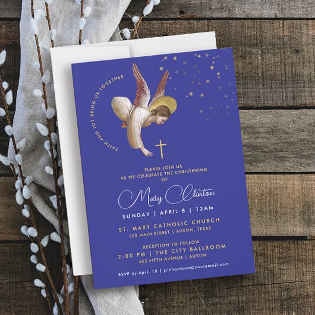 Modern Elegant Royal Blue Gold Religious Ceremony Invitation (Creator Uploaded)