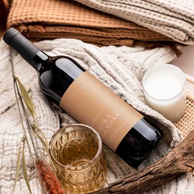 Modern Elegant Rust Boho Arch Minimalist Wedding  Wine Label (Creator Uploaded)