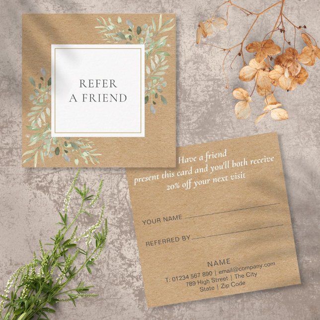Modern Elegant Rustic Kraft Greenery Referral Card (Modern Elegant Rustic Kraft Greenery Referral Card)