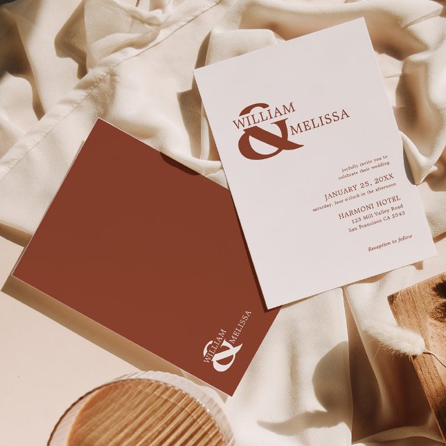 Modern Elegant Rustic Terracotta and White Wedding Invitation (Creator Uploaded)
