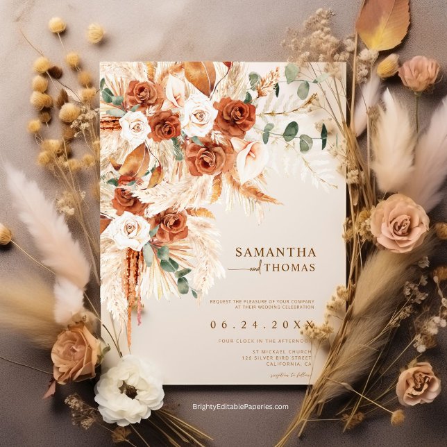 Modern Elegant Rustic Terracotta Floral Wedding  Invitation (Creator Uploaded)