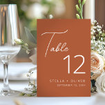 Modern Elegant Rustic Terracotta Script Wedding Table Number<br><div class="desc">Modern and elegant table number featuring rustic terracotta with calligraphy script and modern typography table number. Great for weddings or your next special occasions.</div>