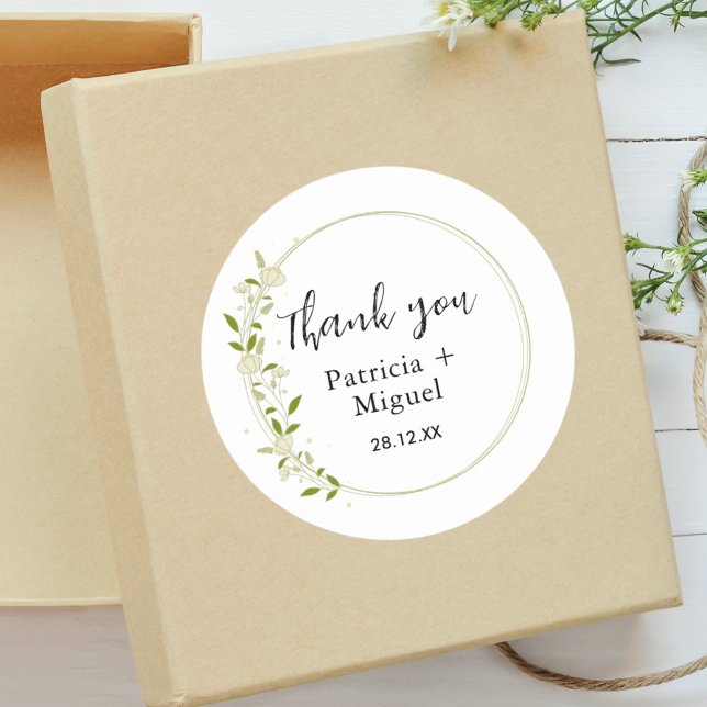 Modern Elegant Rustic Wildflower Wedding Thank You Classic Round Sticker (Creator Uploaded)