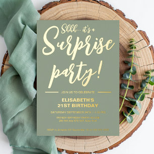 Modern Elegant Sage Green 21st Surprise Birthday 