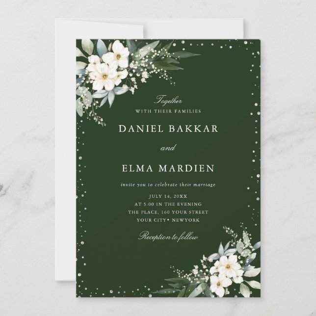 Modern Elegant Sage Green Boho Floral Wedding  Invitation (Front)