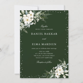 Modern Elegant Sage Green Boho Floral Wedding Invitation