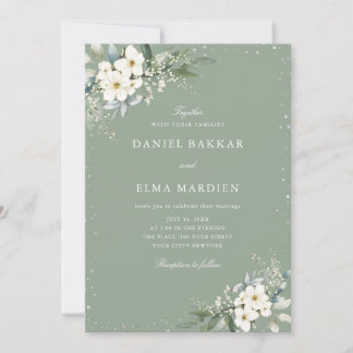 Modern Elegant Sage Green Boho Floral Wedding Invitation