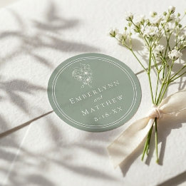 Modern Elegant Sage Green Botanical Wedding Classic Round Sticker