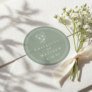 Modern Elegant Sage Green Botanical Wedding Classic Round Sticker