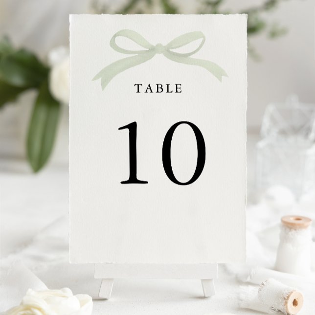 Modern Elegant Sage Green Bow Wedding Table Number (Creator Uploaded)