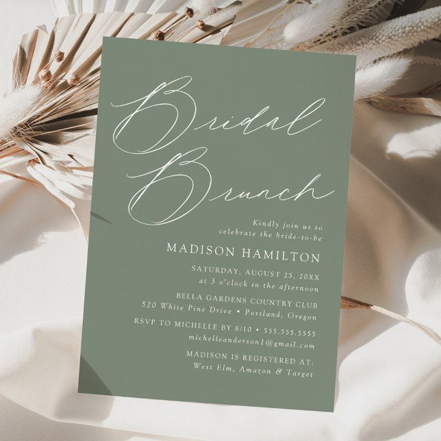 Modern Elegant Sage Green Bridal Shower Brunch Invitation (Creator Uploaded)