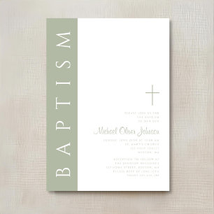 Modern Elegant Sage Green Cross Baptism Invitation
