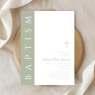 Modern Elegant Sage Green Cross Baptism Invitation