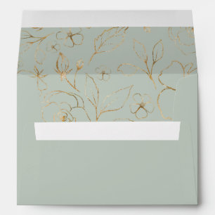 Modern Elegant Sage Green Gold Floral Envelope