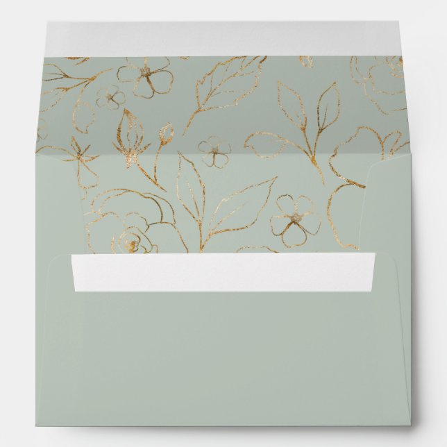 Modern Elegant Sage Green Gold Floral Envelope (Back (Bottom))
