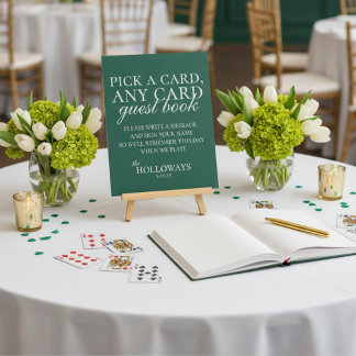 Modern Elegant Sage Green Playing Card Guest Book Pedestal Sign