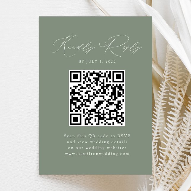 Modern Elegant Sage Green QR Code RSVP Enclosure Card (Creator Uploaded)