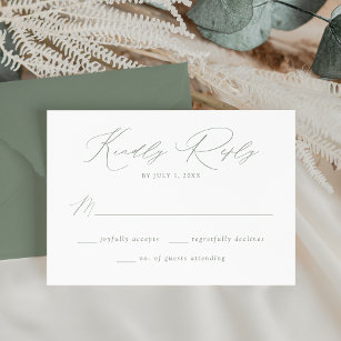 Modern Elegant Sage Green Script Wedding RSVP Card