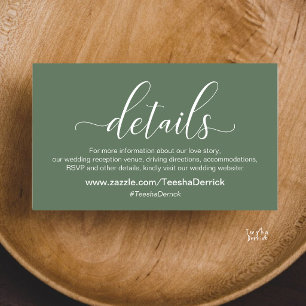 Modern Elegant Sage Green Script Wedding Website Enclosure Card