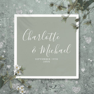 Modern Elegant Sage Green Signature Script Wedding Napkin