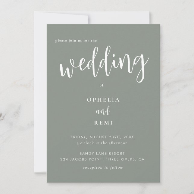 Modern Elegant Sage Green Simple Wedding   Invitation (Front)