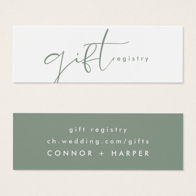 Modern Elegant Sage Green Wedding Gift Registry (Front & Back)