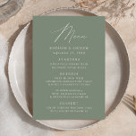 Modern Elegant Sage Green Wedding Menu<br><div class="desc">Simple and elegant wedding menu featuring "Menu" displayed in a modern white script with a sage green background or colour of your choice. Personalise the sage green wedding menu by adding your names,  wedding date,  and menu information. Designed to coordinate with our Modern Elegance wedding collection.</div>