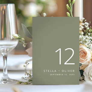 Modern Elegant Sage Green Wedding Table Number