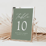 Modern Elegant Sage Green Wedding Table Numbers<br><div class="desc">Trendy, minimalist wedding table number cards featuring white modern lettering with "Table" in modern calligraphy script. The design features a sage green background or a colour of your choice. The design repeats on the back. To order the sage green table cards: add your name, wedding date, and table number. Add...</div>