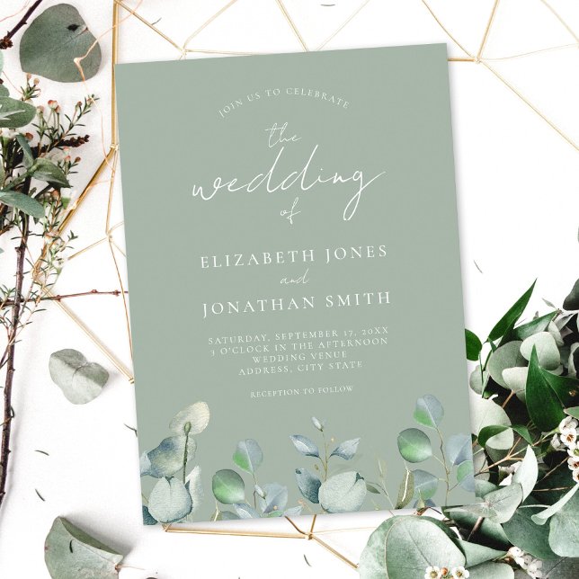 Modern Elegant Sage Greenery Wedding Invitation (Creator Uploaded)