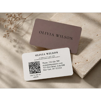 Modern Elegant Salon monogrammed white QR code Business Card