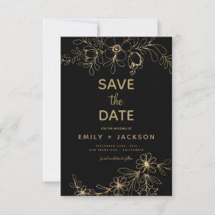Modern Elegant Save the Date Black Gold Floral