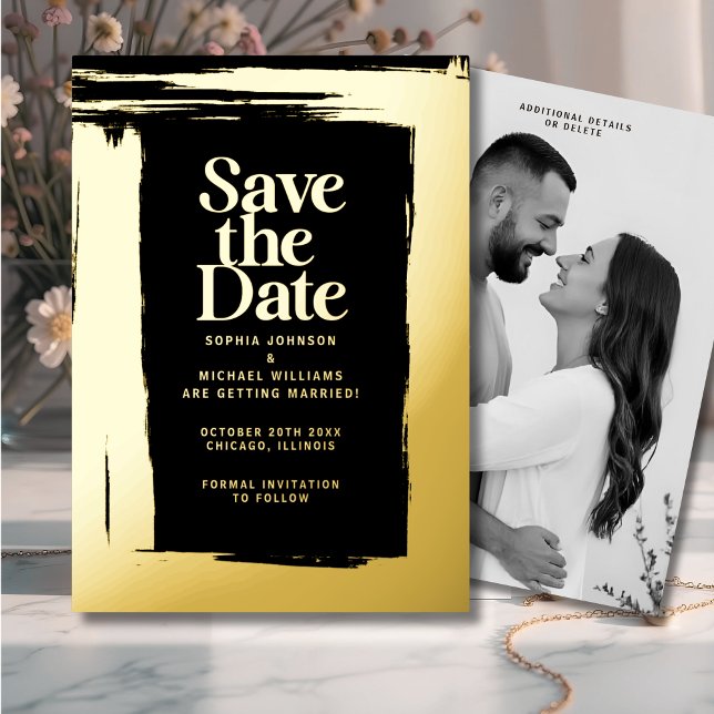 Modern Elegant Save the Date Photo Gold Black (Creator Uploaded)