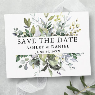 Modern Elegant Save the Date Watercolor Greenery Postcard