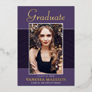 Modern Elegant Script 1 Photo Foil Grad Card