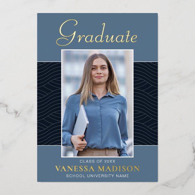 Modern | Elegant Script 1 Photo Foil Grad Card (Front)