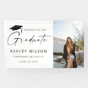 Modern Elegant Script 1 Photo Graduation Banner