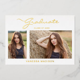 Modern Elegant Script   2 Photo Grad Announcement