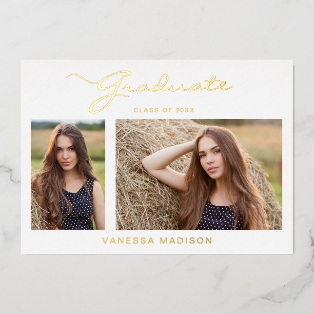 Modern Elegant Script | 2 Photo Grad Announcement (Front)