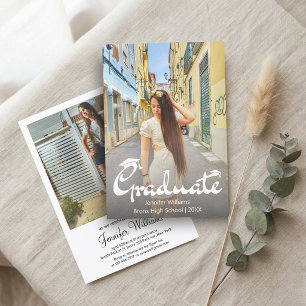 modern elegant script 2 photo graduation party  invitation