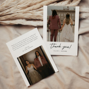 Modern Elegant Script 2-Photo Wedding Thank You Card