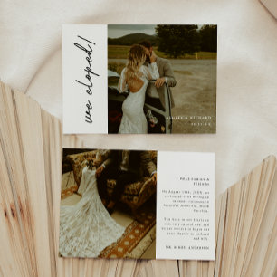 Modern Elegant Script 2-Photo Wedding 'We Eloped' Announcement
