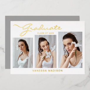 Modern Elegant Script   3 Photo Grad Announcement