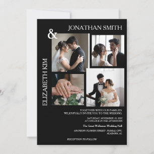 Modern Elegant Script 4 Photo Grid Overlay Wedding Invitation