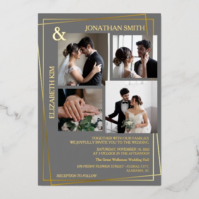 Modern Elegant Script 5 Photo Grid Overlay Wedding (Front)
