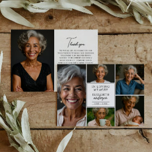 Modern Elegant Script 6-Photo Funeral/Memorial Thank You Card