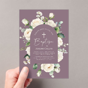 Modern Elegant Script Aged Lavender Baptism Acrylic Invitations