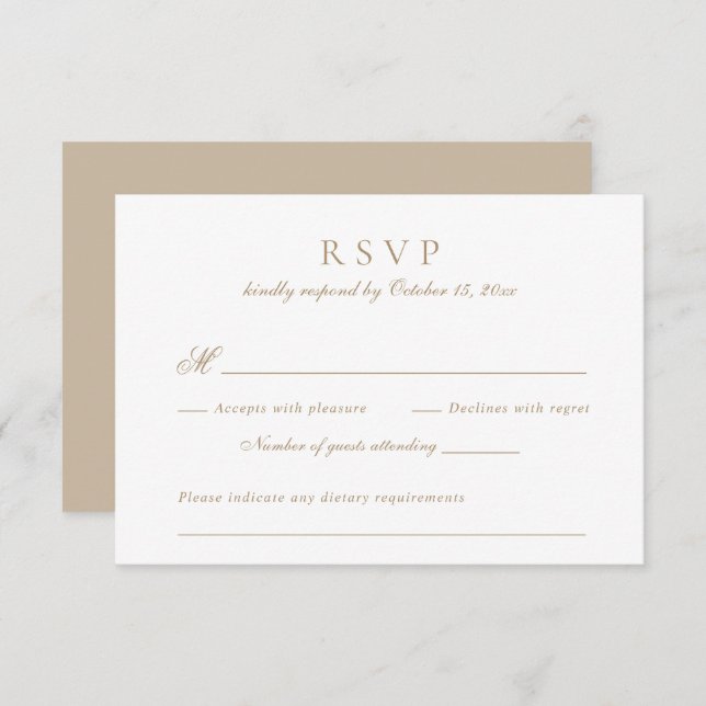 Modern Elegant Script Antique Gold Wedding RSVP Invitation (Front/Back)
