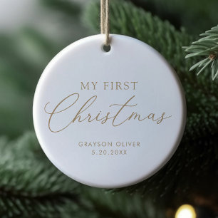 Modern Elegant Script Baby First Christmas  Ceramic Tree Decoration